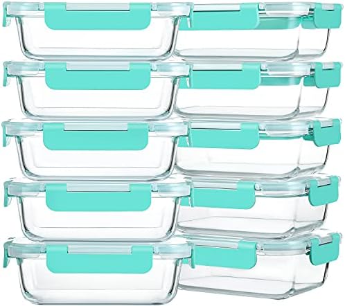 M MCIRCO 10-Pack,22 Oz Glass Meal Prep Containers,Glass Food Storage Containers with lids,Lunch Containers,Microwave, Oven, Freezer and Dishwasher (Gray)|B07HRRV96C