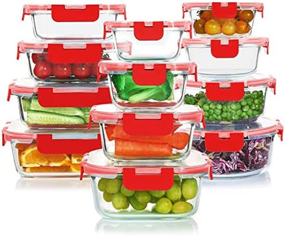 KOMUEE 24 Pieces Glass Food Storage Containers Set, Meal Prep Containers, BPA-Free Airtight Glass Storage Containers with lids,Freezer, Microwave and Oven Safe,Gray|B09QQGY1BW