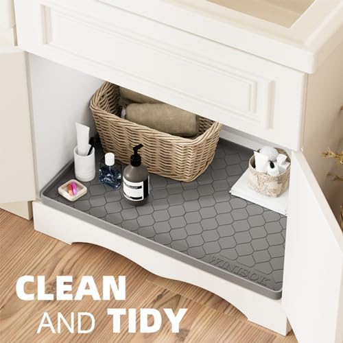 Winisok Waterproof Under Sink Mat 34" x 22", Silicone Mat, Dark Gray | Raised Edge Traps Spills & Leaks, Shelf Liner, Cabinet Protector, for Kitchen, Bathroom, Boots, Pets, Home Essentials|B0CSPKSCP2