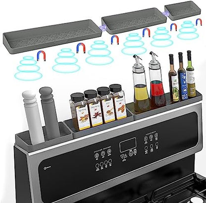 30" Magnetic Stove Top Shelf, Silicone Over the Stove Spice Rack Organizer | Heat Resistant Silicone, Anti-Rattle No-Scratch Range Shelf, 3 Functional Partitions Kitchen Storage for Spices|B0BWQQTD7T