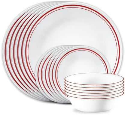 Corelle Vitrelle 18-Piece Service for 6 Dinnerware Set Triple Layer Glass and Chip Resistant, Lightweight Round Plates and Bowls Set, Winter Frost White|B00R790CLY
