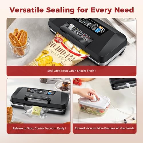 Vacuum Sealer Machine, Upgraded 230W 95KPa 10-in-1 Food Sealer with Double Heat Seal for Dry Moist Food, Easy-Lock Handle, Hose, Built-in Cutter and Bag Storage + Bags (1 Roll + 10 Pre-cut)|B0H1CR8WDQ