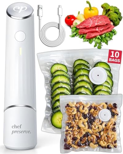 Chef Preserve Compact Vacuum Sealer for Food (Vacuum Sealer Machine + 30 Reusable Vacuum Bags) Powerful Handheld Vacuum Sealer Machine, Seal Meal Saver, Portable Food Sealer|B0D3ZBFMW6