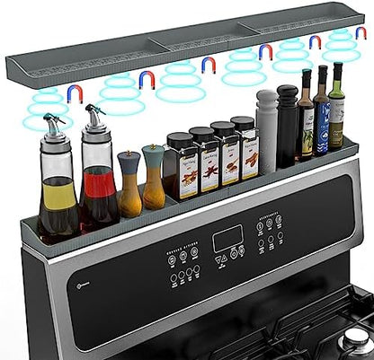 30" Magnetic Stove Top Shelf, Silicone Over the Stove Spice Rack Organizer | Heat Resistant Silicone, Anti-Rattle No-Scratch Range Shelf, 3 Functional Partitions Kitchen Storage for Spices|B0BWQQTD7T