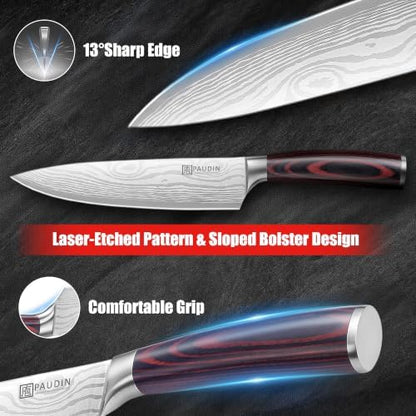 PAUDIN Chef Knife, 8 Inch High Carbon Stainless Steel Sharp Kitchen Knife with Ergonomic Handle, Gift Box for Family & Restaurant|B07BK4YVB3