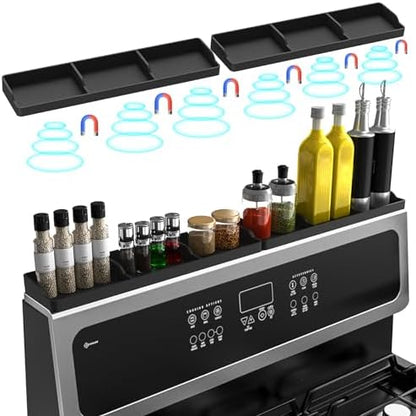 30" Magnetic Stove Top Shelf, Silicone Over the Stove Spice Rack Organizer | Heat Resistant Silicone, Anti-Rattle No-Scratch Range Shelf, 3 Functional Partitions Kitchen Storage for Spices|B0BWQQTD7T