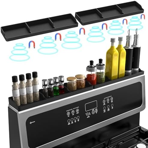 30" Magnetic Stove Top Shelf, Silicone Over the Stove Spice Rack Organizer | Heat Resistant Silicone, Anti-Rattle No-Scratch Range Shelf, 3 Functional Partitions Kitchen Storage for Spices|B0BWQQTD7T