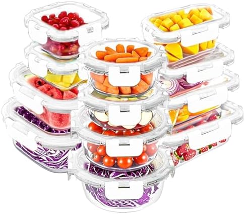 VERONES 12 Packs Glass Food Storage Containers Set, Airtight Glass Lunch Containers, Glass Meal Prep Containers with Lids,Exclusive of BPA, for Microwave, Oven, Freezer & Dishwasher Friendly,Grey|B0BZS66X6R