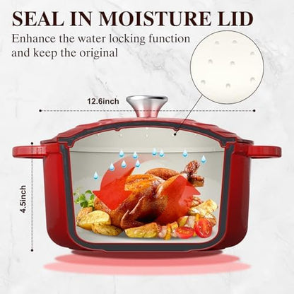 Enameled Cast Iron Dutch Oven - Umite Chef 5QT Pot with Lid & Cotton Potholders - Heavy-Duty Cookware for Bread Baking, Braising, Stews, Roasting(Red)|B0DXKCK21X