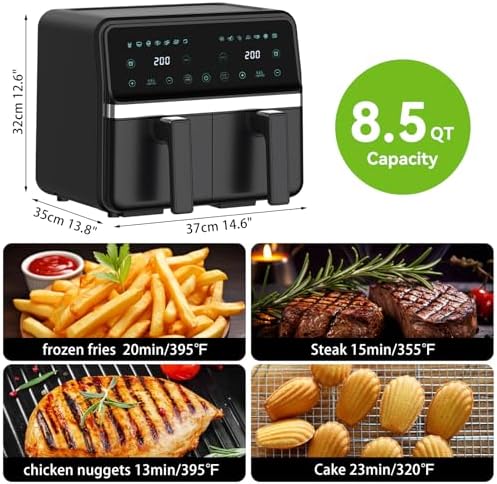 4QT+4QT Dual Basket Air Fryer - Digital Touchscreen, Smart Sync Finish,Auto Shutoff, 2 Independent Nonstick Dishwasher-Safe Frying Baskets - 8 Quart Digital Double Air Fryer|B0GYNSKCBW