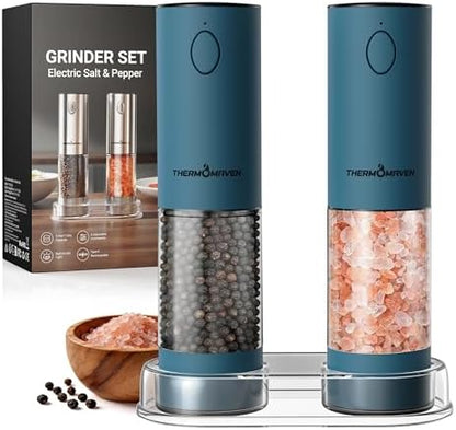 ThermoMaven Upgraded Larger Capacity Electric Salt and Pepper Grinder Set, 110ml Rechargeable Salt and Pepper Shaker with LED Light, Stainless Steel Automatic Pepper Mill with 6 Adjustable Coarseness|B0D7Q7LNNY