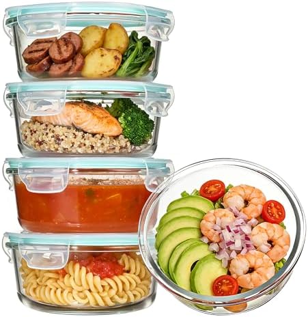 Vtopmart 5Pack 22oz Glass Storage Containers with Lids, Grey | Glass Meal Prep Food Container Sets, Snap Airtight Lid, For Microwave, Oven, Freezer and Dishwasher, BPA Free|B0D7P6XKNP