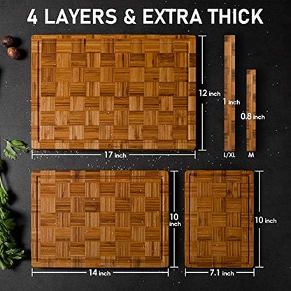 Kikcoin Extra Large Bamboo Cutting Boards, (Set of 3) Chopping Boards with Juice Groove Bamboo Wood Cutting Board Set Butcher Block for Kitchen, End Grain Serving Tray|B089W55YNJ