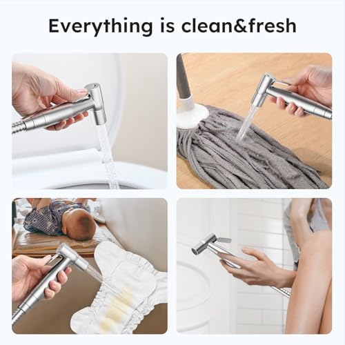 Arofa Handheld Bidet Sprayer, Bidet Attachment for Toilet, Brushed Nickel | Adjustabel Water Flow, Leak-Free Hose, 7/8" T-valve, Fits Two-Piece Toilet, Feminine/Baby Wash, Easy Install, Stainless Steel|B086W1YZSH