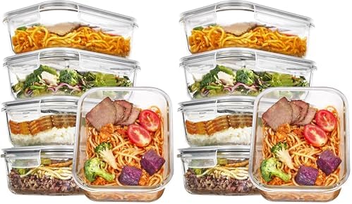 Vtopmart 5Pack 22oz Glass Storage Containers with Lids, Grey | Glass Meal Prep Food Container Sets, Snap Airtight Lid, For Microwave, Oven, Freezer and Dishwasher, BPA Free|B0D7P6XKNP