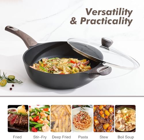 SENSARTE Nonstick Frying Pan Skillet with Lid, 12 Inch Large Deep Frying Pan, 5 Qt Non Stick Saute Pan with Cover, Induction Pan, Healthy Non Toxic Cooking Pan with Helper Handle, PFOA PFOS Free|B09HWYBCXQ