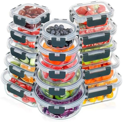 VERONES 12 Packs Glass Food Storage Containers Set, Airtight Glass Lunch Containers, Glass Meal Prep Containers with Lids,Exclusive of BPA, for Microwave, Oven, Freezer & Dishwasher Friendly,Grey|B0BZS66X6R
