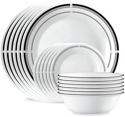 Corelle Vitrelle 18-Piece Service for 6 Dinnerware Set Triple Layer Glass and Chip Resistant, Lightweight Round Plates and Bowls Set, Winter Frost White|B00R790CLY