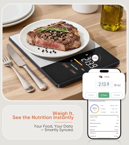 KUAIVO Smart Nutrition Food Scale with LED Display, Tracks Calories, Fat, Carbs & Protein via App, 1g Precision Digital Kitchen Scale for Healthy Eating & Meal Prep|B0FKBC9BRG