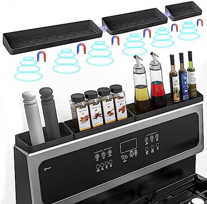 30" Magnetic Stove Top Shelf, Silicone Over the Stove Spice Rack Organizer | Heat Resistant Silicone, Anti-Rattle No-Scratch Range Shelf, 3 Functional Partitions Kitchen Storage for Spices|B0BWQQTD7T