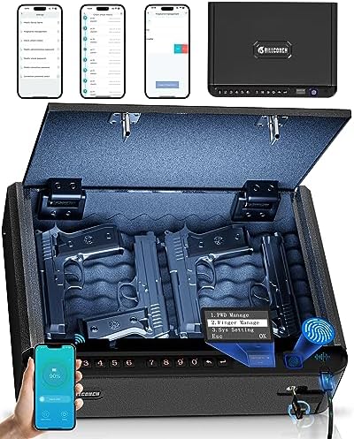 BILLCONCH Gun Safe for Handgun - Biometric Gun Safe 4 Ways Quick Access | Smart Gun Safe with Fingerprint/Full-digital Keypad/Key/APP Lock Handgun Pistol Safe for Nightstand Bedside Home|B0B3QPHZJ7