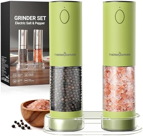 ThermoMaven Upgraded Larger Capacity Electric Salt and Pepper Grinder Set, 110ml Rechargeable Salt and Pepper Shaker with LED Light, Stainless Steel Automatic Pepper Mill with 6 Adjustable Coarseness|B0D7Q7LNNY