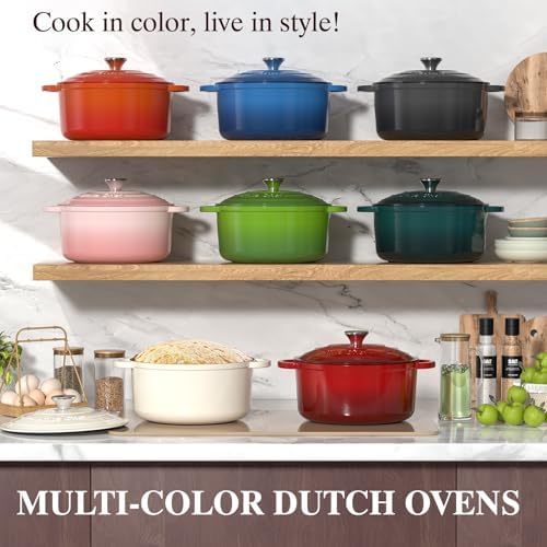 Enameled Cast Iron Dutch Oven - Umite Chef 5QT Pot with Lid & Cotton Potholders - Heavy-Duty Cookware for Bread Baking, Braising, Stews, Roasting(Red)|B0DXKCK21X