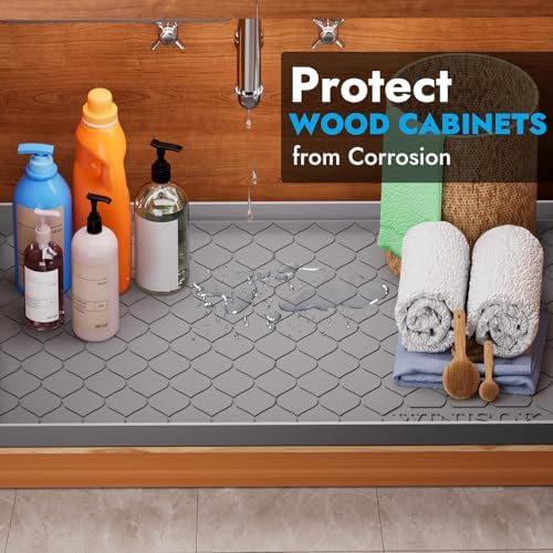 Winisok Waterproof Under Sink Mat 34" x 22", Silicone Mat, Dark Gray | Raised Edge Traps Spills & Leaks, Shelf Liner, Cabinet Protector, for Kitchen, Bathroom, Boots, Pets, Home Essentials|B0CSPKSCP2