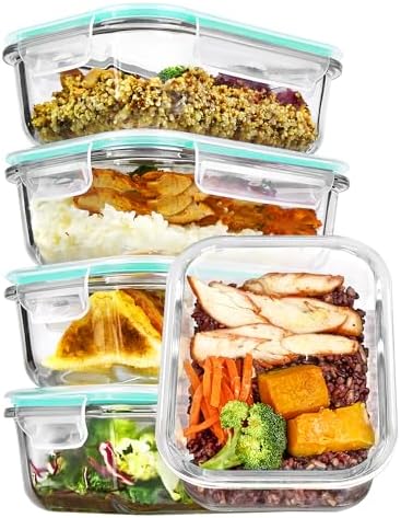 Vtopmart 5Pack 22oz Glass Storage Containers with Lids, Grey | Glass Meal Prep Food Container Sets, Snap Airtight Lid, For Microwave, Oven, Freezer and Dishwasher, BPA Free|B0D7P6XKNP
