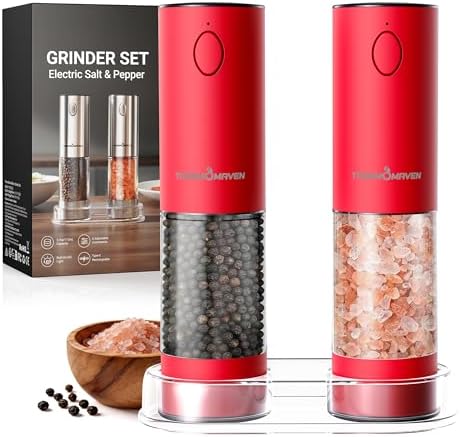 ThermoMaven Upgraded Larger Capacity Electric Salt and Pepper Grinder Set, 110ml Rechargeable Salt and Pepper Shaker with LED Light, Stainless Steel Automatic Pepper Mill with 6 Adjustable Coarseness|B0D7Q7LNNY