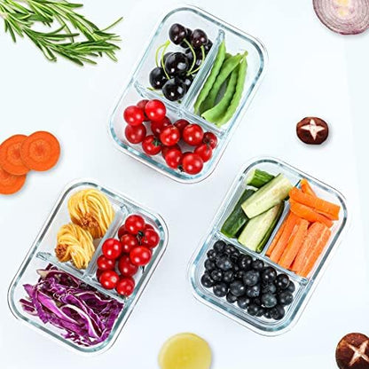 M MCIRCO [5-Pack, 36 oz] Glass Meal Prep Containers 3 Compartment with Lids, Glass Lunch Containers,Food Prep Lunch Box,Bento Box,Microwave, Oven, Freezer, Dishwasher (4.5 Cups)|B07N2BPQC3