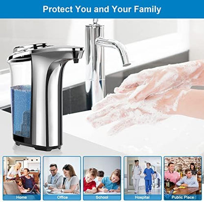 PZOTRUF Automatic Soap Dispenser, Touchless Dish Soap Dispenser 17oz/500ml with Infrared Sensor, 5 Adjustable Soap Dispensing Levels, Liquid Hand Dispenser for Bathroom Kitchen Sink (Silver)|B09NVGSSC2