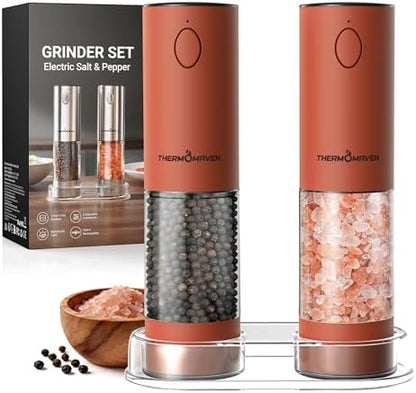ThermoMaven Upgraded Larger Capacity Electric Salt and Pepper Grinder Set, 110ml Rechargeable Salt and Pepper Shaker with LED Light, Stainless Steel Automatic Pepper Mill with 6 Adjustable Coarseness|B0D7Q7LNNY