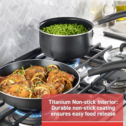T-Fal Signature Nonstick Pots and Pans Set 12 Piece, Oven Broiler Safe 350F, Kitchen Cookware Set w/Fry Pans, Saucepans, Saute Pan, Dutch Oven, Griddle, Kitchen, Home, Dishwasher Safe, Black|B001167VIQ