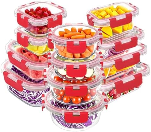 VERONES 12 Packs Glass Food Storage Containers Set, Airtight Glass Lunch Containers, Glass Meal Prep Containers with Lids,Exclusive of BPA, for Microwave, Oven, Freezer & Dishwasher Friendly,Grey|B0BZS66X6R