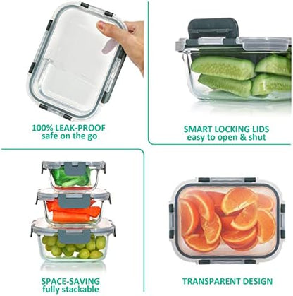 KOMUEE 24 Pieces Glass Food Storage Containers Set, Meal Prep Containers, BPA-Free Airtight Glass Storage Containers with lids,Freezer, Microwave and Oven Safe,Gray|B09QQGY1BW
