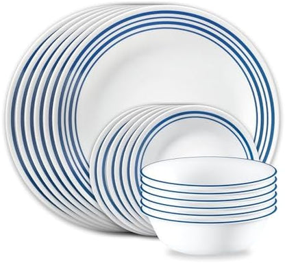 Corelle Vitrelle 18-Piece Service for 6 Dinnerware Set Triple Layer Glass and Chip Resistant, Lightweight Round Plates and Bowls Set, Winter Frost White|B00R790CLY