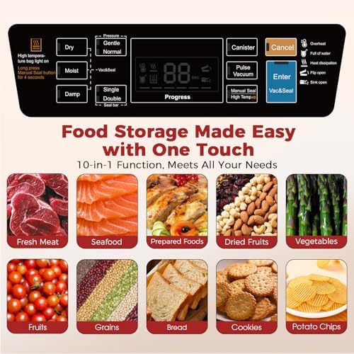 Vacuum Sealer Machine, Upgraded 230W 95KPa 10-in-1 Food Sealer with Double Heat Seal for Dry Moist Food, Easy-Lock Handle, Hose, Built-in Cutter and Bag Storage + Bags (1 Roll + 10 Pre-cut)|B0H1CR8WDQ