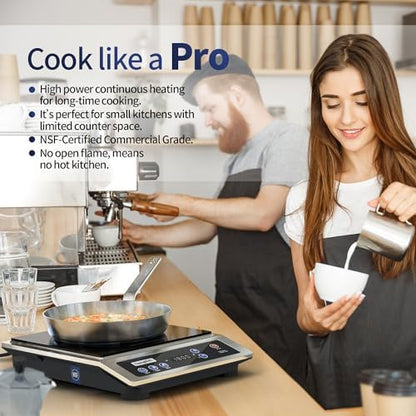 ChangBERT Induction Cooktop, Commercial Grade Portable Cooker, Large 8” Heating Coil, Premium Stainless Steel Countertop Burner with NSF Certified, 10 Hours Timer Powerful 1800W Professional Hot Plate|B0B4J6PXPN