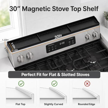 30" Magnetic Stove Top Shelf, Silicone Over the Stove Spice Rack Organizer | Heat Resistant Silicone, Anti-Rattle No-Scratch Range Shelf, 3 Functional Partitions Kitchen Storage for Spices|B0BWQQTD7T