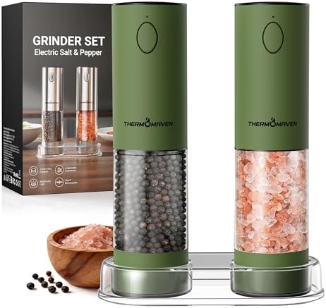 ThermoMaven Upgraded Larger Capacity Electric Salt and Pepper Grinder Set, 110ml Rechargeable Salt and Pepper Shaker with LED Light, Stainless Steel Automatic Pepper Mill with 6 Adjustable Coarseness|B0D7Q7LNNY