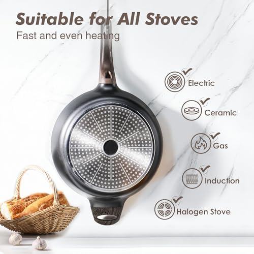 SENSARTE Nonstick Frying Pan Skillet with Lid, 12 Inch Large Deep Frying Pan, 5 Qt Non Stick Saute Pan with Cover, Induction Pan, Healthy Non Toxic Cooking Pan with Helper Handle, PFOA PFOS Free|B09HWYBCXQ