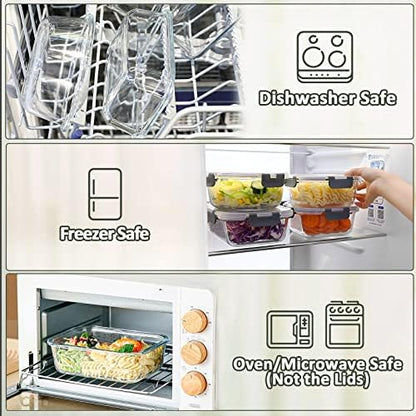 M MCIRCO [8-Pack,30 oz] Glass Meal Prep Containers,Glass Food Storage Containers,Airtight lunch Containers with Lids, Microwave, Oven, Freezer and Dishwasher|B07Q498XSZ