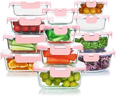 KOMUEE 24 Pieces Glass Food Storage Containers Set, Meal Prep Containers, BPA-Free Airtight Glass Storage Containers with lids,Freezer, Microwave and Oven Safe,Gray|B09QQGY1BW