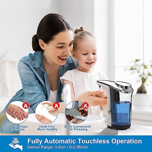 PZOTRUF Automatic Soap Dispenser, Touchless Dish Soap Dispenser 17oz/500ml with Infrared Sensor, 5 Adjustable Soap Dispensing Levels, Liquid Hand Dispenser for Bathroom Kitchen Sink (Silver)|B09NVGSSC2